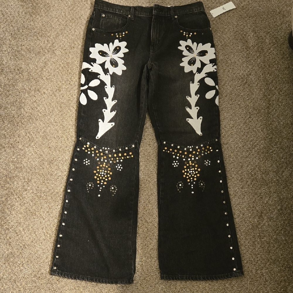 Urban outfitters Floral Embellished Black Jeans